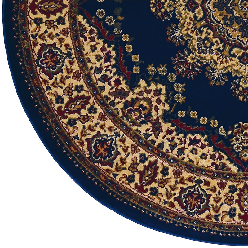 Radici USA Castello Traditional Medallion Blue Round Polypropylene Area Rug 5'3