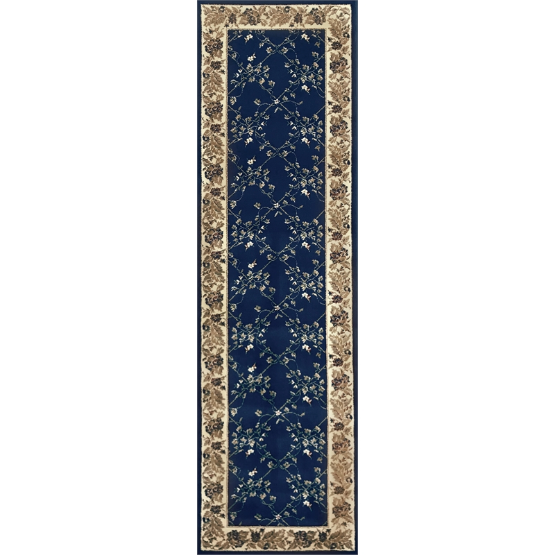 Radici USA Como Traditional Oriental Floral Navy Runner Polypropylene Rug 2'2