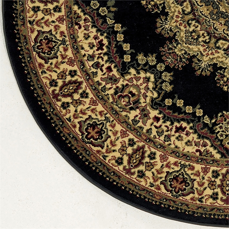 Radici USA Castello Traditional Medallion Black Round Polypropylene Area Rug 5'3