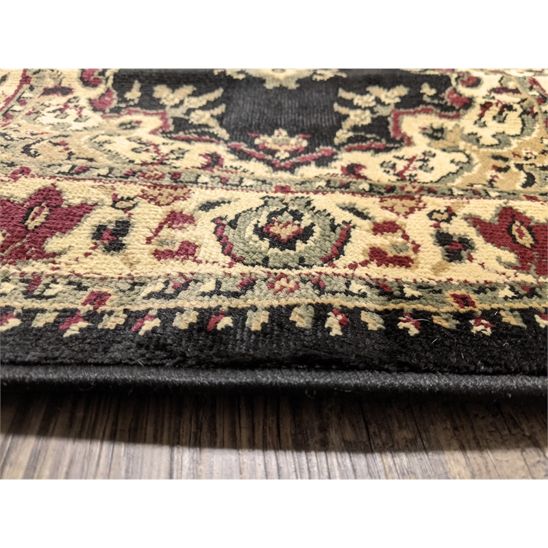 Radici USA Castello Traditional Medallion Black Round Polypropylene Area Rug 5'3