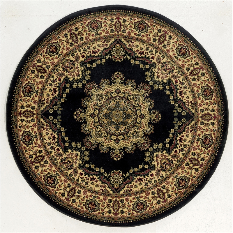 Radici USA Castello Traditional Medallion Black Round Polypropylene Area Rug 5'3