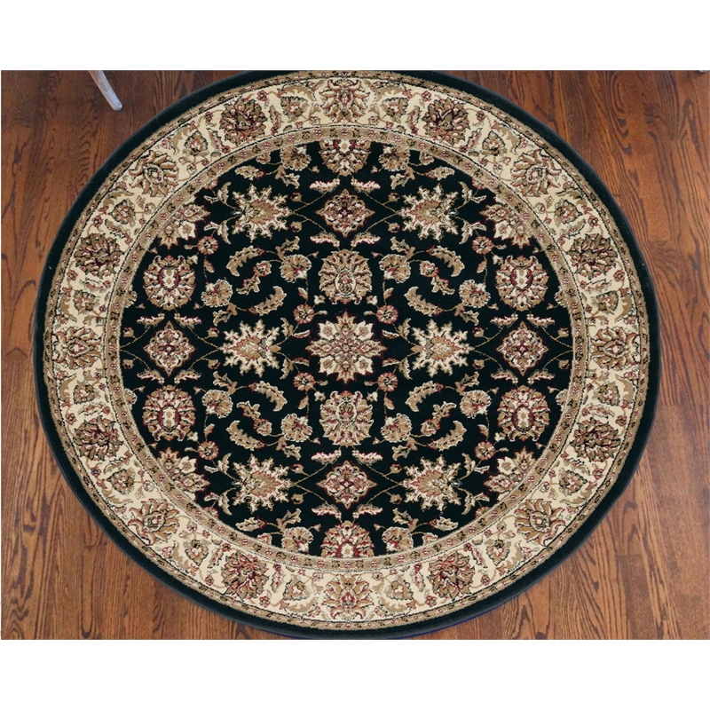 Radici USA Como Traditional Oriental Floral Black 8' Round Polypropylene Area Rug