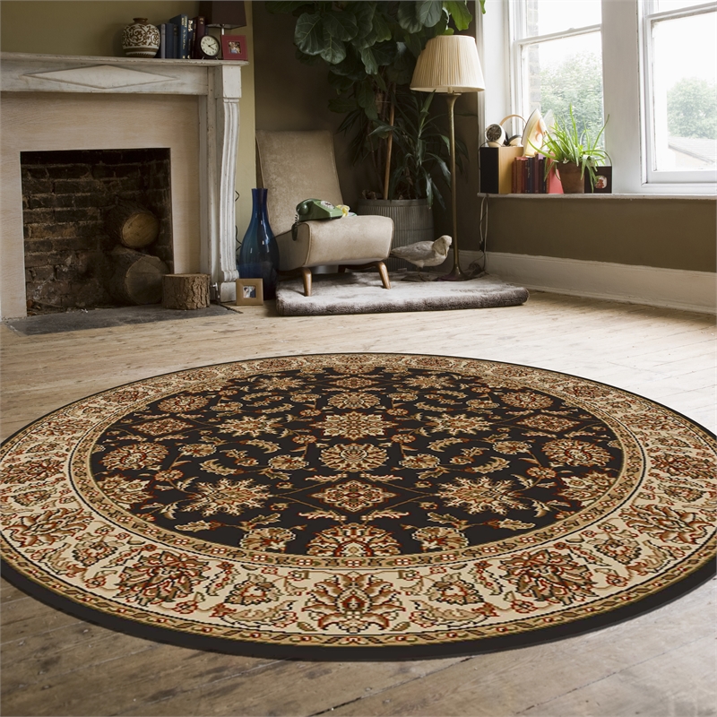 Radici USA Como Traditional Oriental Floral Brown 8' Round Polypropylene Area Rug