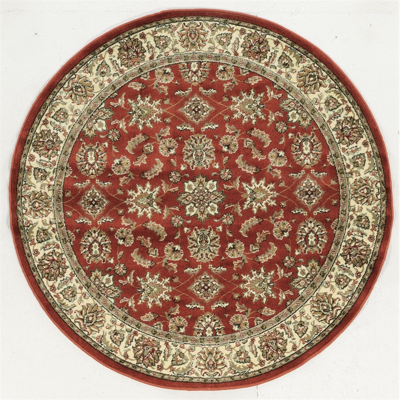 Radici USA Como Traditional Oriental Floral Red Brick 8' Round Polypropylene Area Rug