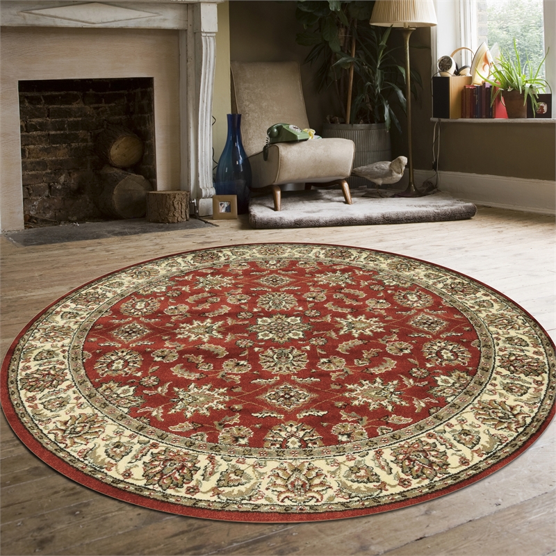 Radici USA Como Traditional Oriental Floral Red Brick 8' Round Polypropylene Area Rug