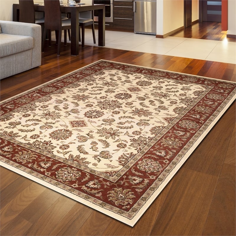 Radici USA Como Traditional Oriental Floral Ivory Rectangular Polypropylene Area Rug 5'5