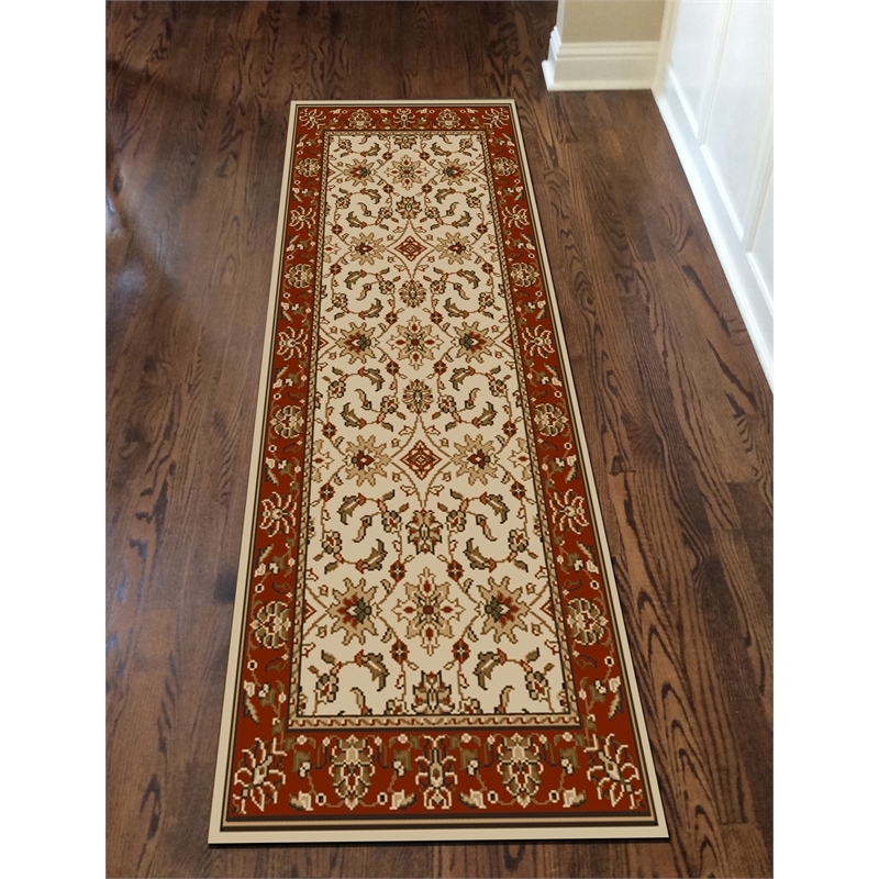 Radici USA Como Traditional Oriental Floral Ivory Runner Polypropylene Rug 2'2