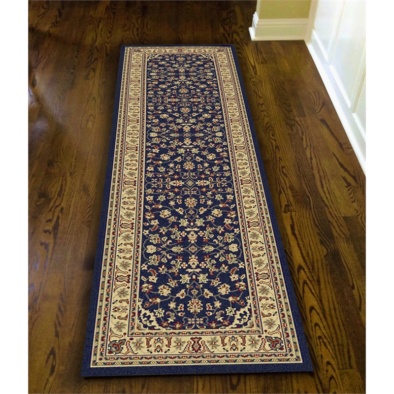 Castello 953 Traditional Sarouk Blue Navy Runner Polypropylene Rug 2'2