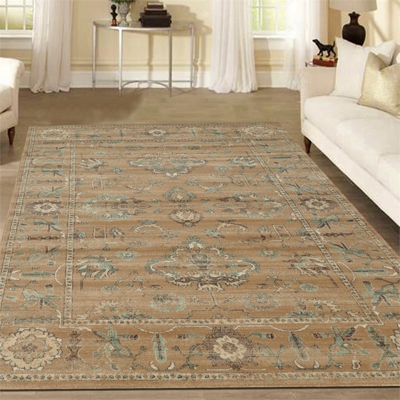 Radici USA Colosseo Traditional Distressed Floral Beige Rectangular Polypropylene Area Rug 7'10