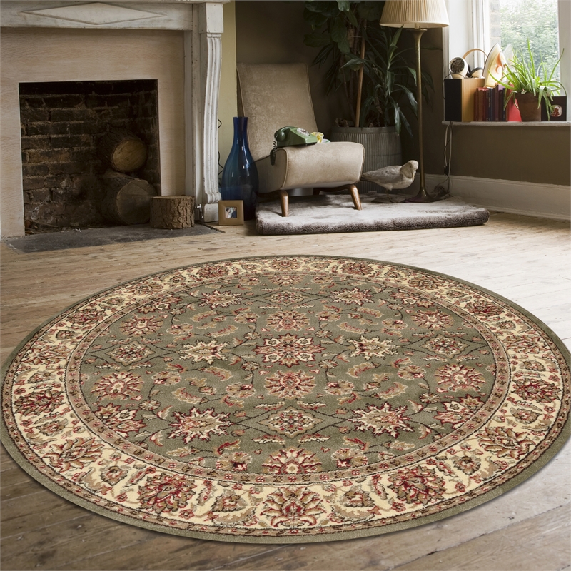 Radici USA Como Traditional Oriental Floral Green 8' Round Polypropylene Area Rug