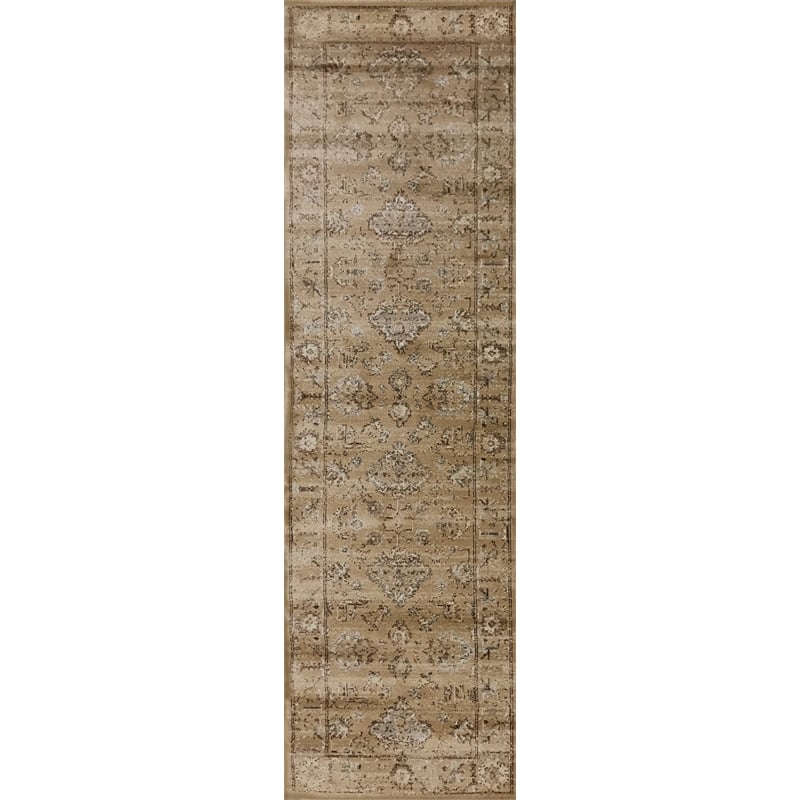 Radici USA Colosseo Traditional Distressed Floral Beige Runner Polypropylene Rug 2'2