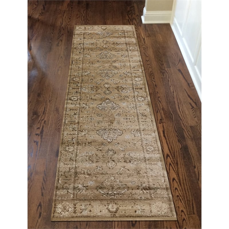 Radici USA Colosseo Traditional Distressed Floral Beige Runner Polypropylene Rug 2'2