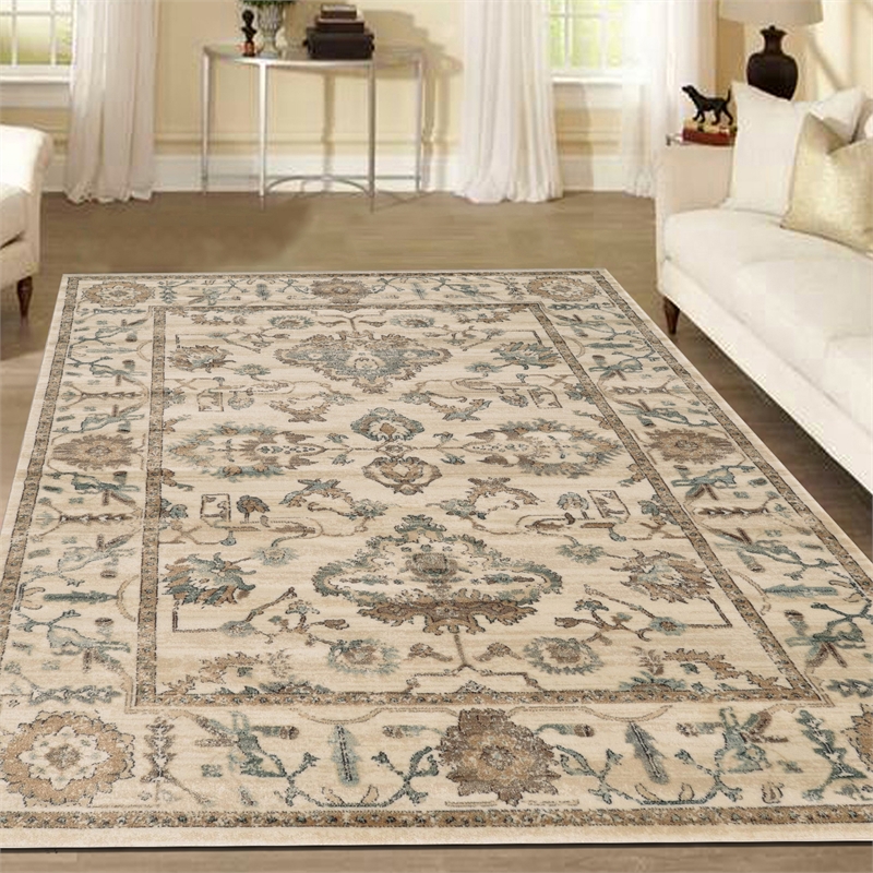 Radici USA Colosseo Traditional Distressed Floral Bone White Rectangular Polypropylene Area Rug 3'3