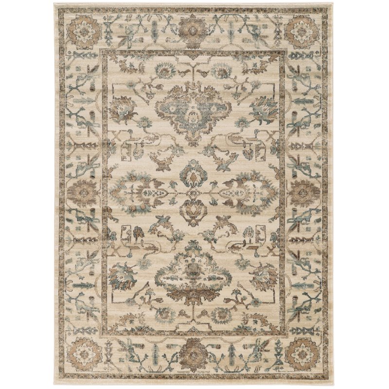Radici USA Colosseo Traditional Distressed Floral Bone White Rectangular Polypropylene Area Rug 3'3