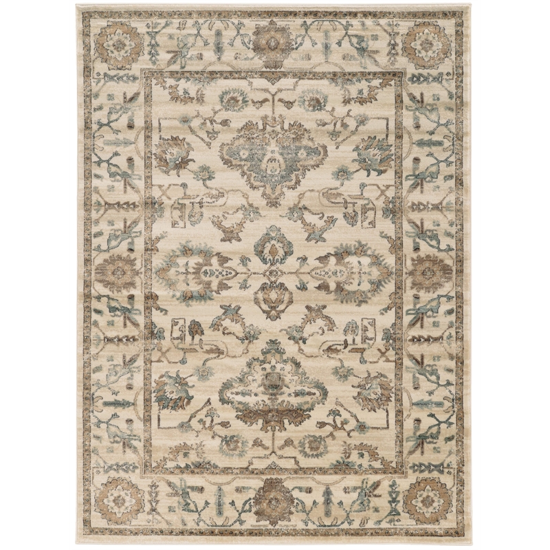 Radici USA Colosseo Traditional Distressed Floral Bone White Rectangular Polypropylene Area Rug 5'3