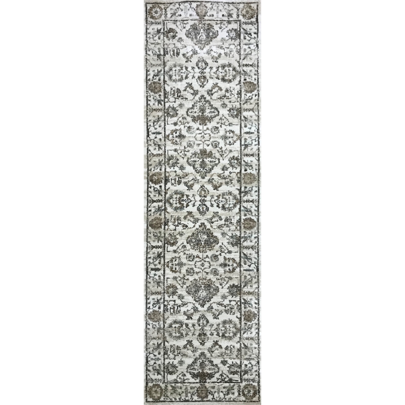 Radici USA Colosseo Traditional Distressed Floral Bone White Runner Polypropylene Rug 2'2