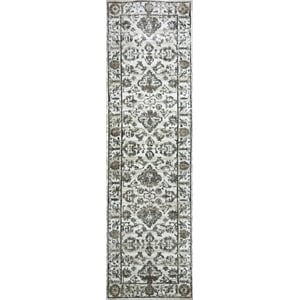 Radici USA Colosseo Traditional Distressed Floral Bone White Runner Polypropylene Rug 2'2&quot x 7'7&quot