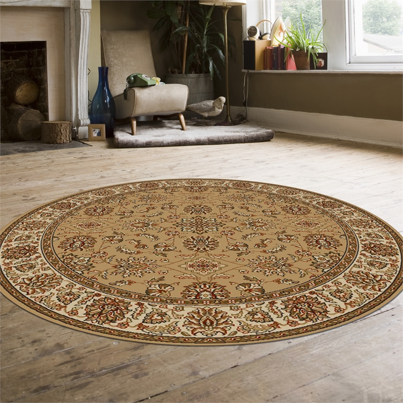 Radici USA Como Traditional Oriental Floral Beige 8' Round Polypropylene Area Rug