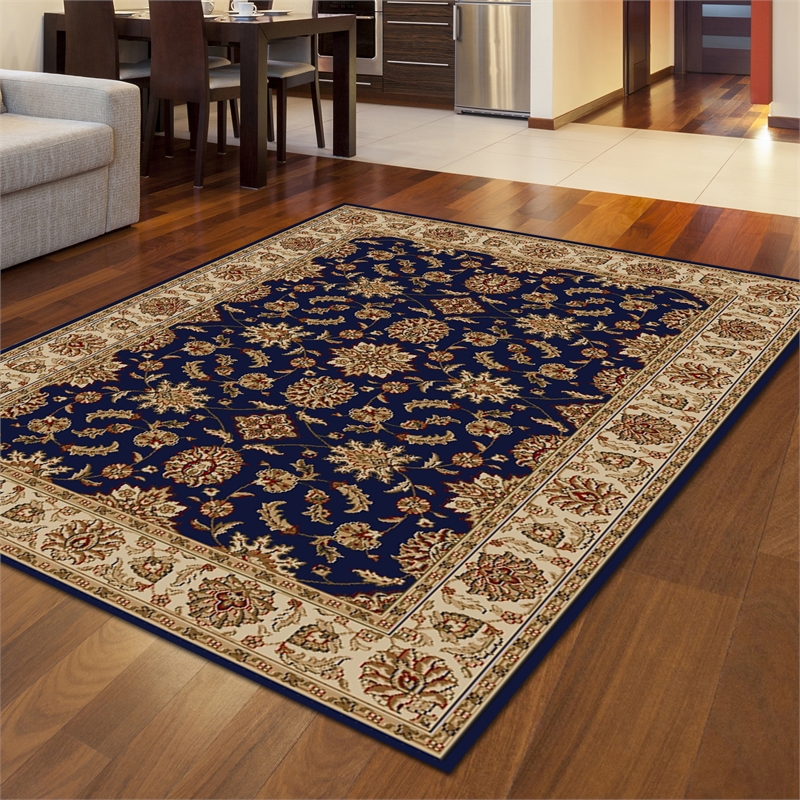 Radici USA Como Traditional Oriental Floral Blue Rectangular Polypropylene Area Rug 3'3