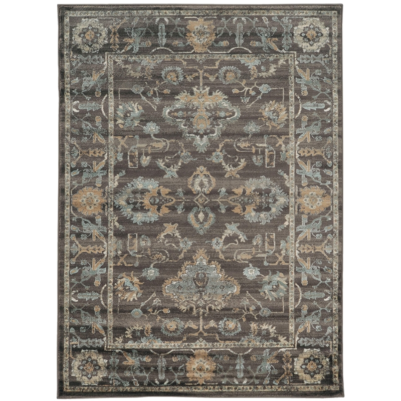 Radici USA Colosseo Traditional Distressed Floral Brown Rectangular Polypropylene Area Rug 5'3