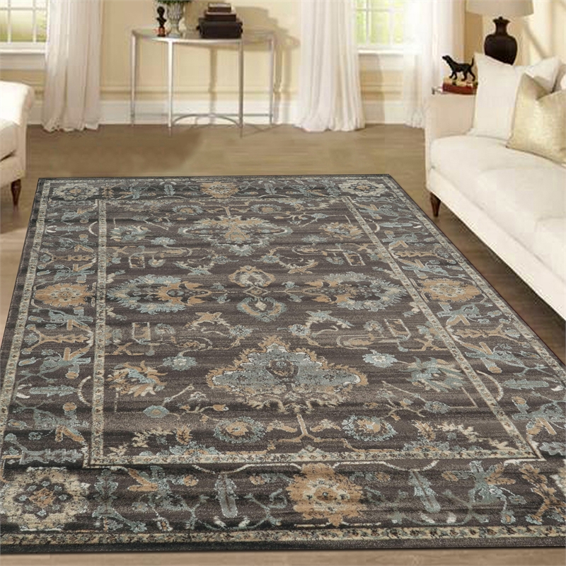 Radici USA Colosseo Traditional Distressed Floral Brown Rectangular Polypropylene Area Rug 5'3