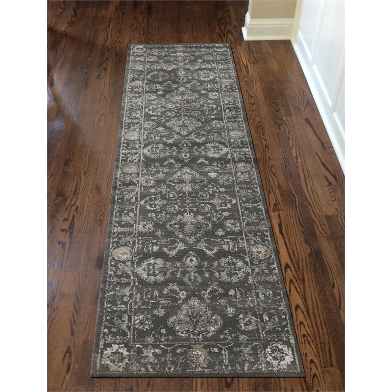 Radici USA Colosseo Traditional Distressed Floral Brown Runner Polypropylene Rug 2'2