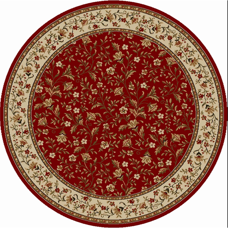 Radici USA Como Transitional Botanical Red 8' Round Polypropylene Area Rug
