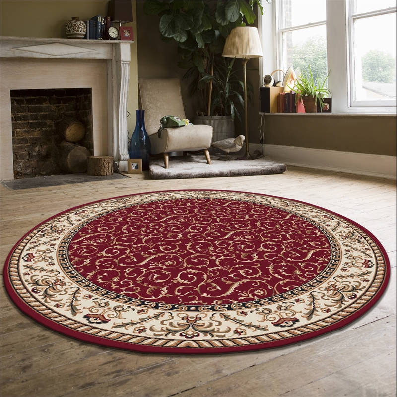 Radici USA Como Traditional Oriental Red 8' Round Polypropylene Area Rug