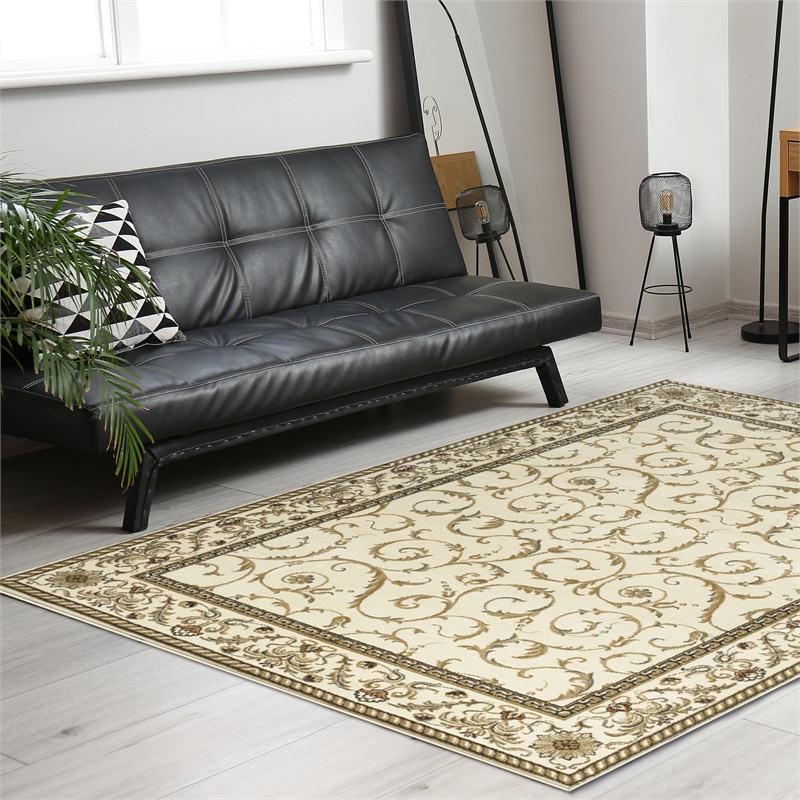 Radici USA Como Traditional Oriental Ivory Rectangular Polypropylene Area Rug 7'9
