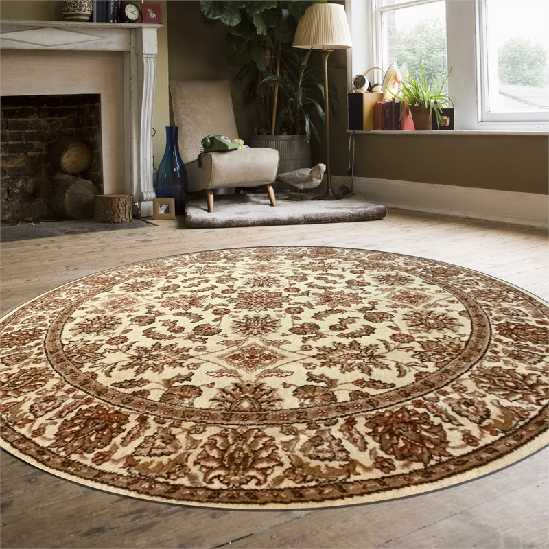 Radici USA Como Traditional Oriental Floral Ivory 8' Round Polypropylene Area Rug
