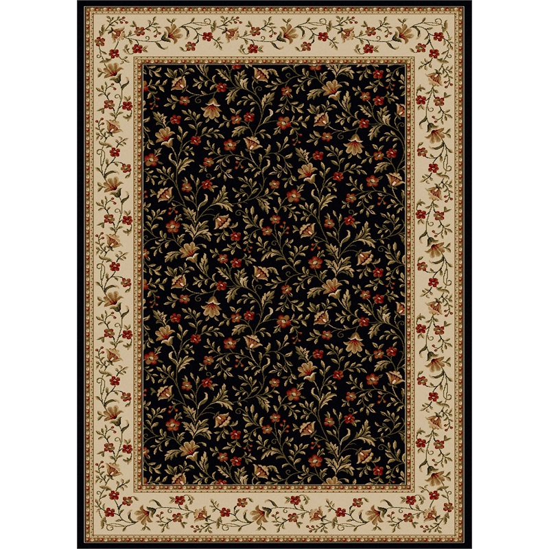 Radici USA Como Transitional Botanical Black Rectangular Polypropylene Area Rug 7'9