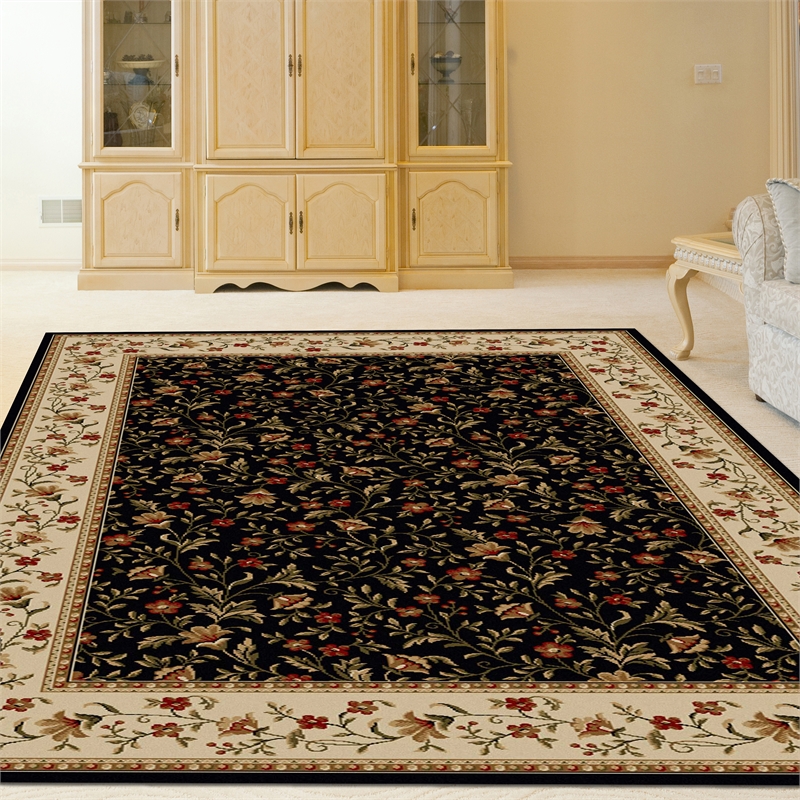 Radici USA Como Transitional Botanical Black Rectangular Polypropylene Area Rug 7'9