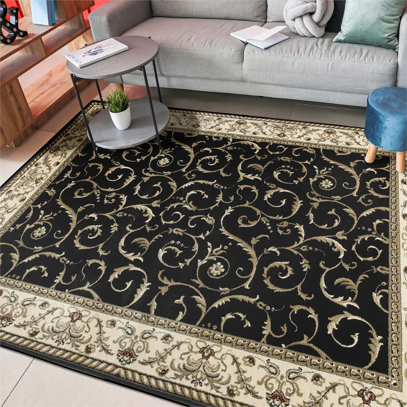Radici USA Como Traditional Oriental Black Rectangular Polypropylene Area Rug 7'9