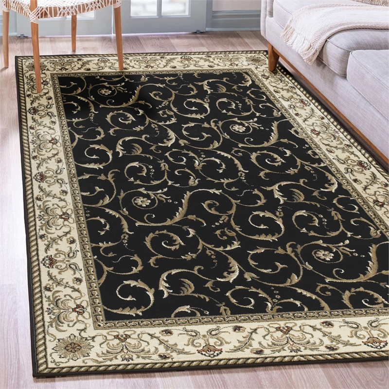 Radici USA Como Traditional Oriental Black Rectangular Polypropylene Area Rug 7'9