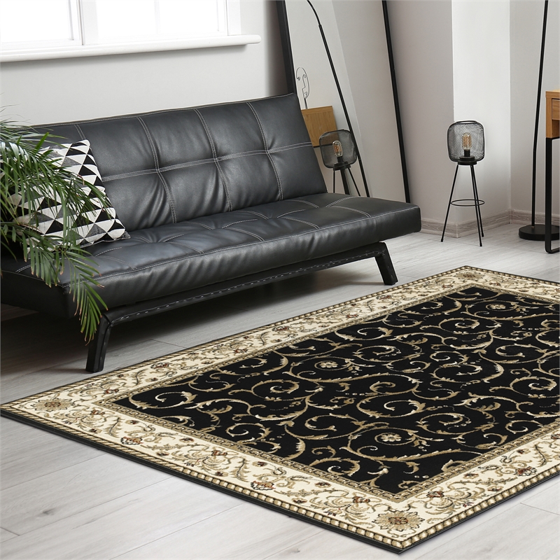 Radici USA Como Traditional Oriental Black Rectangular Polypropylene Area Rug 7'9