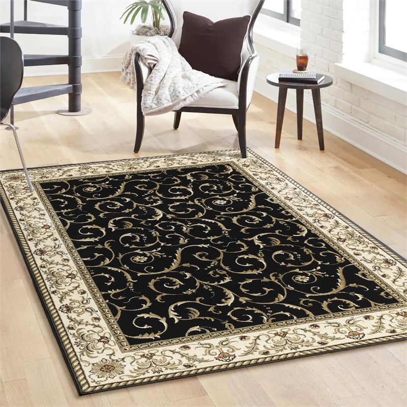 Radici USA Como Traditional Oriental Black Rectangular Polypropylene Area Rug 7'9