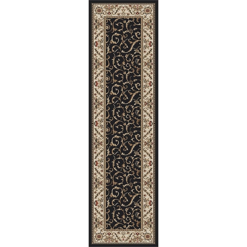 Radici USA Como Traditional Oriental Black Runner Polypropylene Rug 2'2