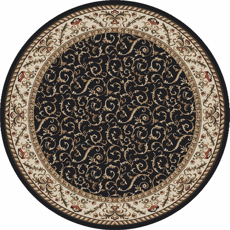 Radici USA Como Traditional Oriental Black 8' Round Polypropylene Area Rug