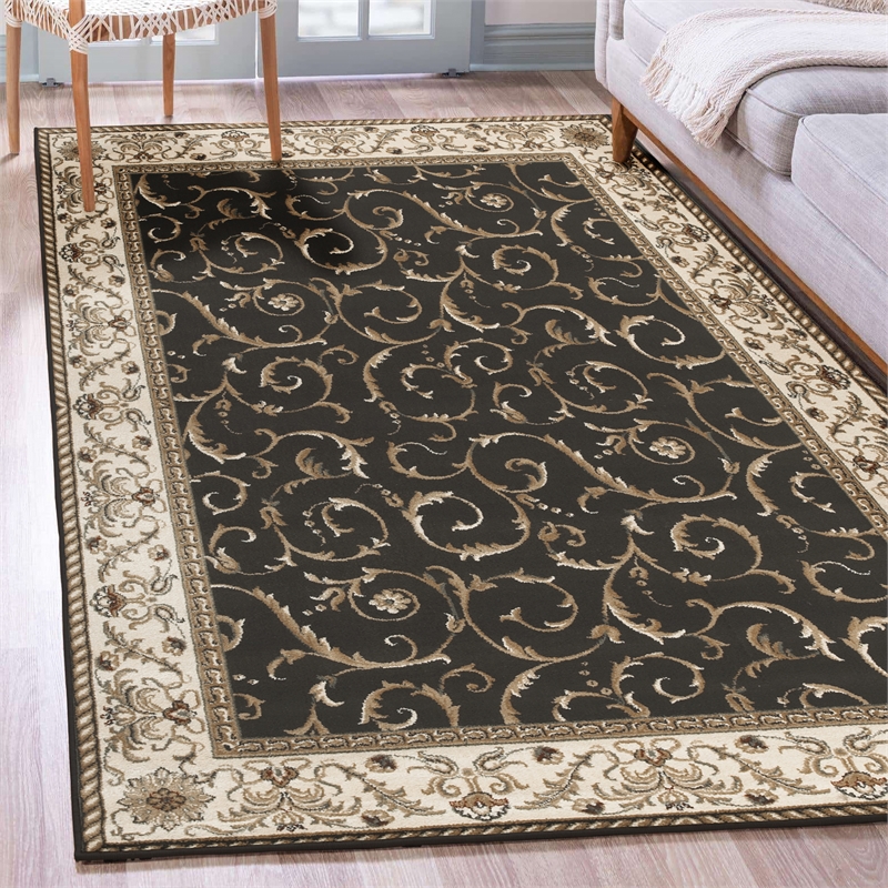 Radici USA Como Traditional Oriental Brown Rectangular Polypropylene Area Rug 5'5