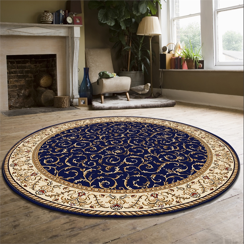 Radici USA Como Traditional Oriental Blue 8' Round Polypropylene Area Rug