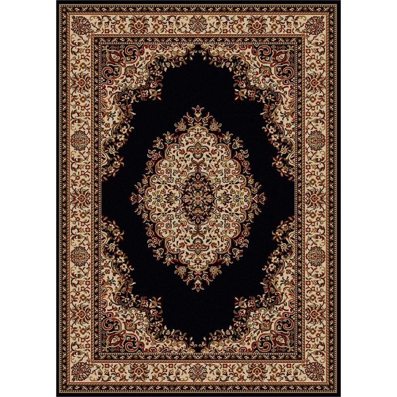 Radici USA Como Traditional Medallion Black Rectangular Polypropylene Area Rug 7'9
