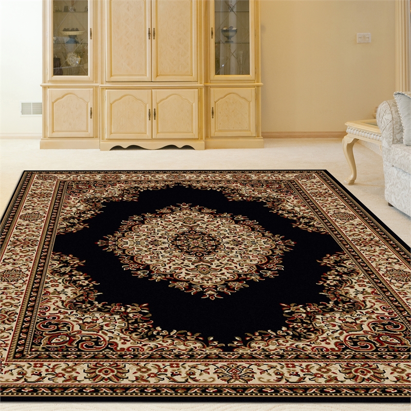 Radici USA Como Traditional Medallion Black Rectangular Polypropylene Area Rug 7'9