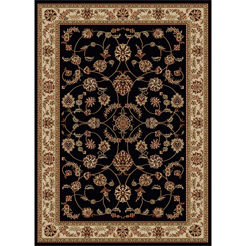 Radici USA Como Traditional Oriental Floral Black Rectangular Polypropylene Area Rug 7'9