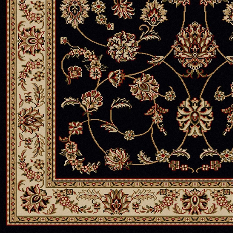 Radici USA Como Traditional Oriental Floral Black Rectangular Polypropylene Area Rug 7'9