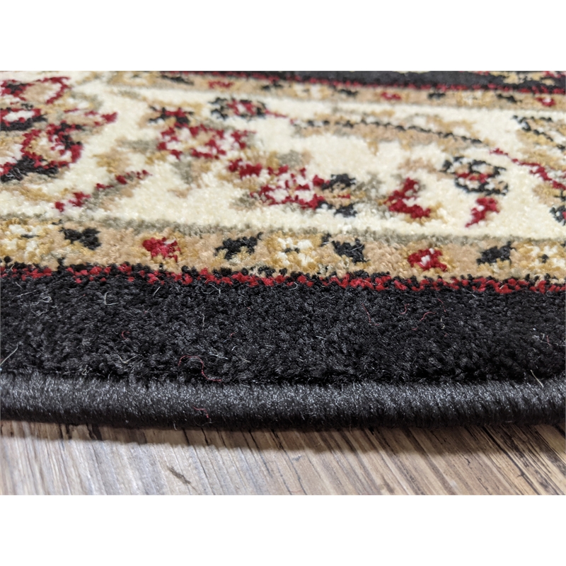 Radici USA Como Traditional Oriental Floral Black Rectangular Polypropylene Area Rug 7'9