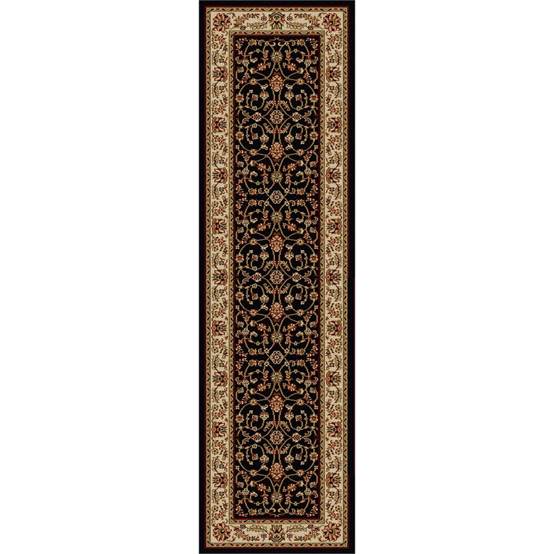 Radici USA Como Traditional Oriental Floral Black Runner Polypropylene Rug 2'2