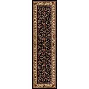 Radici USA Como Traditional Oriental Floral Black Runner Polypropylene Rug 2'2&quot x 7'7&quot