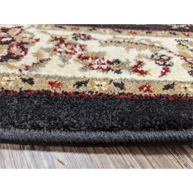 Radici USA Como Traditional Oriental Floral Black Runner Polypropylene Rug 2'2
