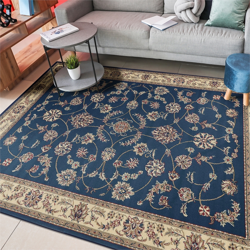 Radici USA Como Traditional Oriental Floral Blue Rectangular Polypropylene Area Rug 3'3