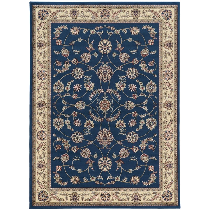 Radici USA Como Traditional Oriental Floral Blue Rectangular Polypropylene Area Rug 7'9
